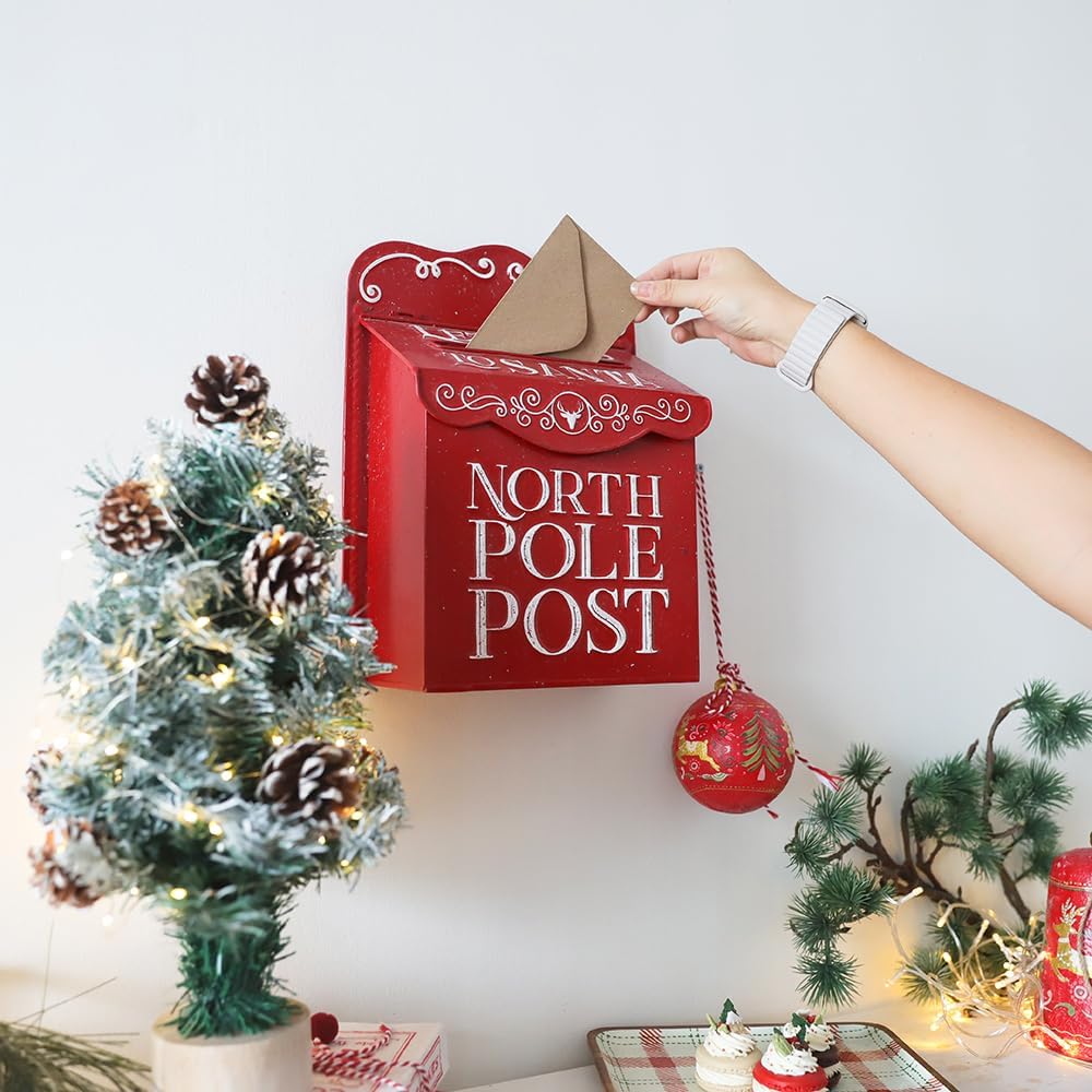 Xmas Letters to Santa Mailbox Christmas Wall Mount Mailboxes for Outside North Pole Post Vintage Mailbox Decoration Christmas Home ​Decor