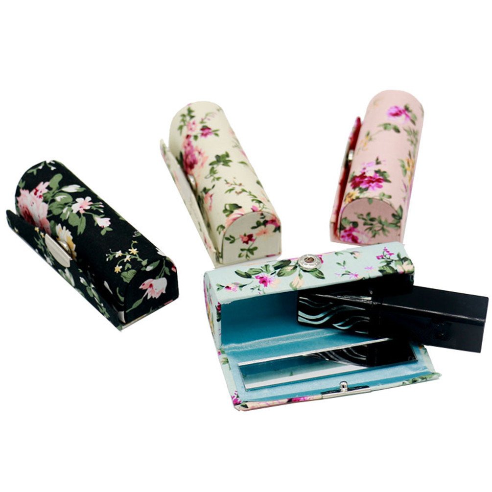 Hanyi 4 Pcs Retro Prints Lipstick Holder with Mirror Lipstick Case, Mehrfarbig - Image 2