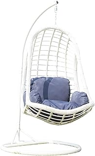 QinWenYan Silla de Columpio Cesta Colgante De Ratán Grueso Ocio Blanco Canasta Cesta De Ratán Silla Interior Balcón Cuna Silla para el Hogar y el Jardín (Color : White, Size : 197x97cm)