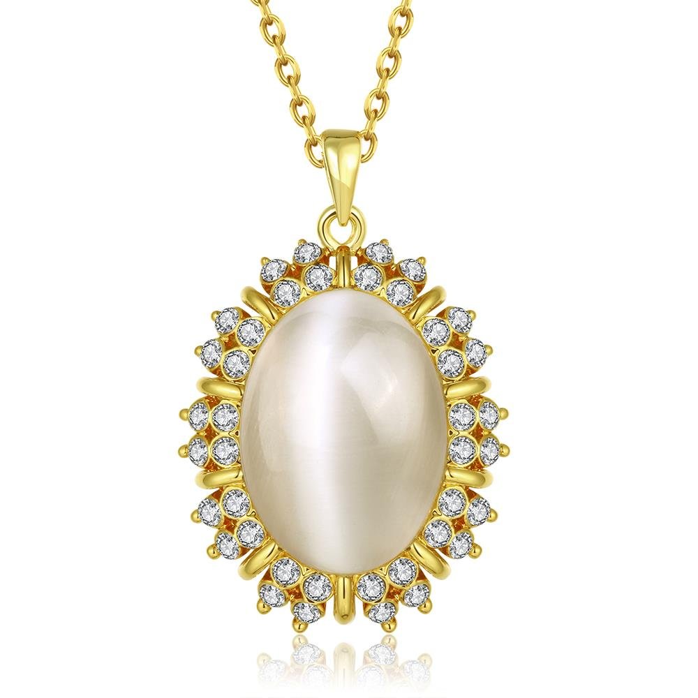 Dazzmoon N908-A Oval Shape Opal Stone Necklace with Cubic Zircon Around Necklace