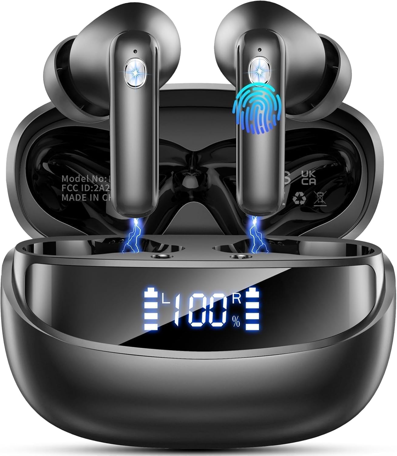 Auriculares Inalambricos Bluetooth 5.4, Auriculares Bluetooth HiFi Estéreo con HD Mic, Auriculares IP7, Mini Cascos Inalambricos con LED Pantalla, Reproducción de 40H, para Deportivos Trabajos