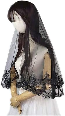 2T Tier Black Lace Veil Wedding Veil with Comb Costume Headwear Halloween Veil