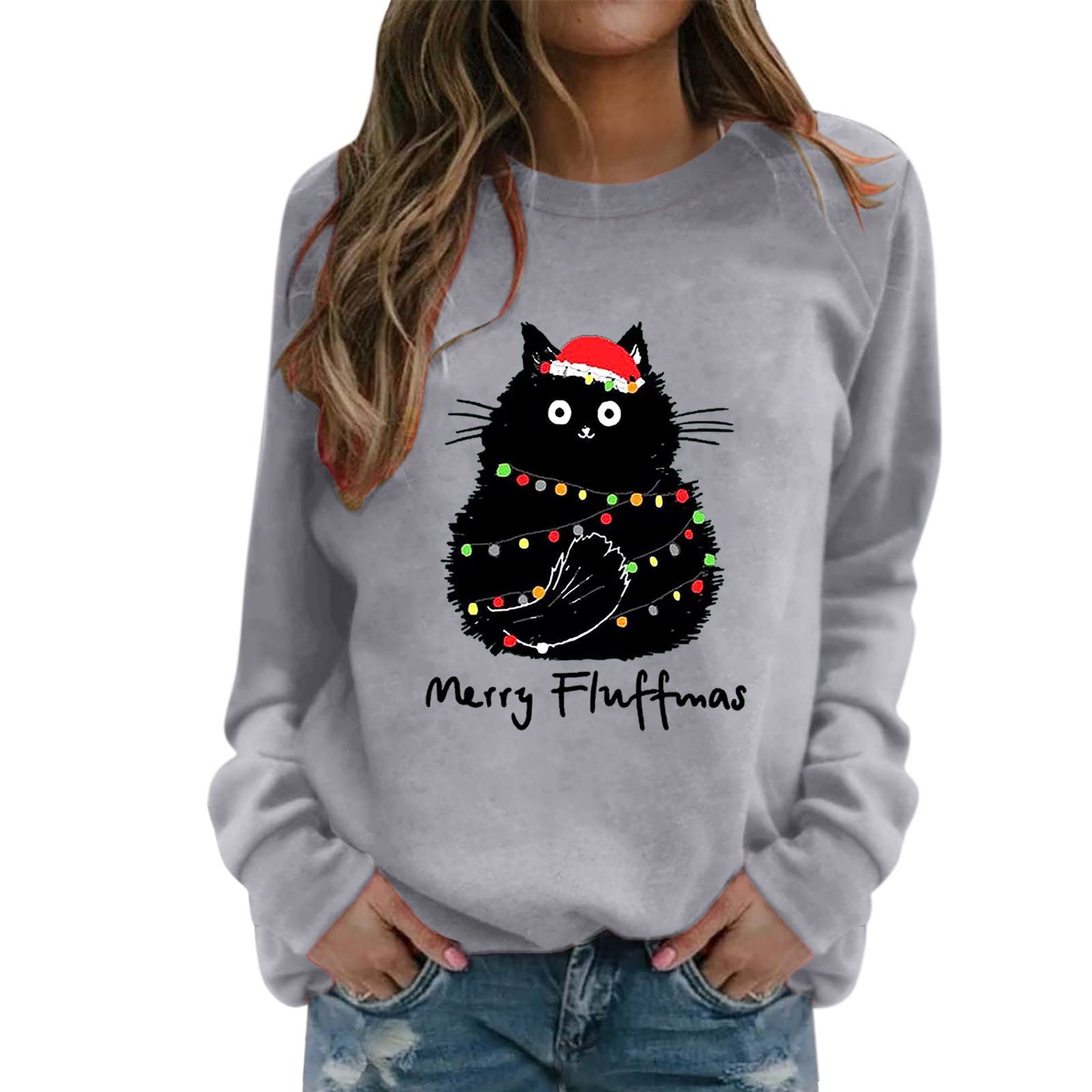 Sweat sans capuche femme Noël col rond ample pullover manches longues - 4