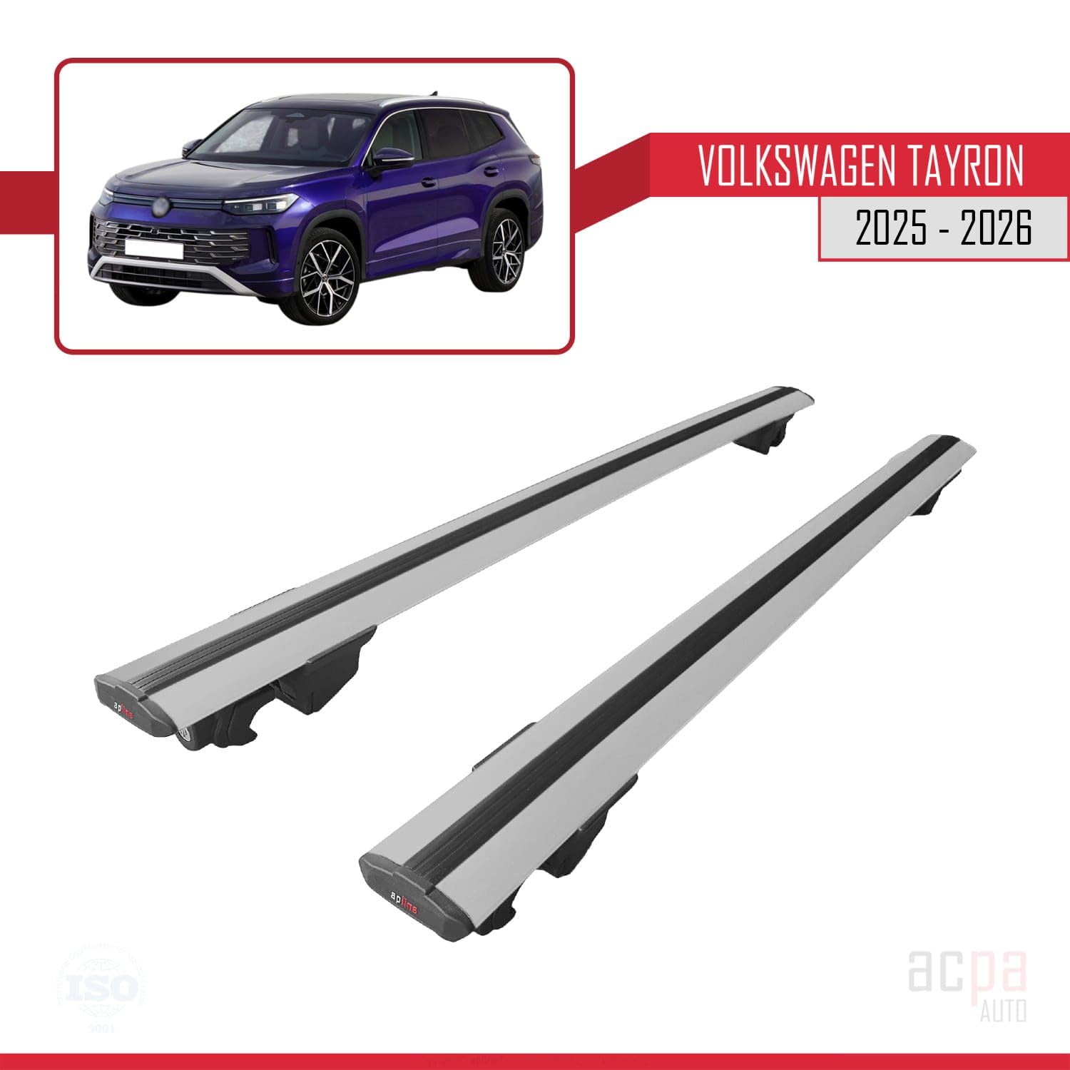 Kompatibel mit Volkswagen Tayron 2025-2026 Hook Model Relingträger Dachträger Auto Gepäckträger Grau Aluminium 2 Stangen