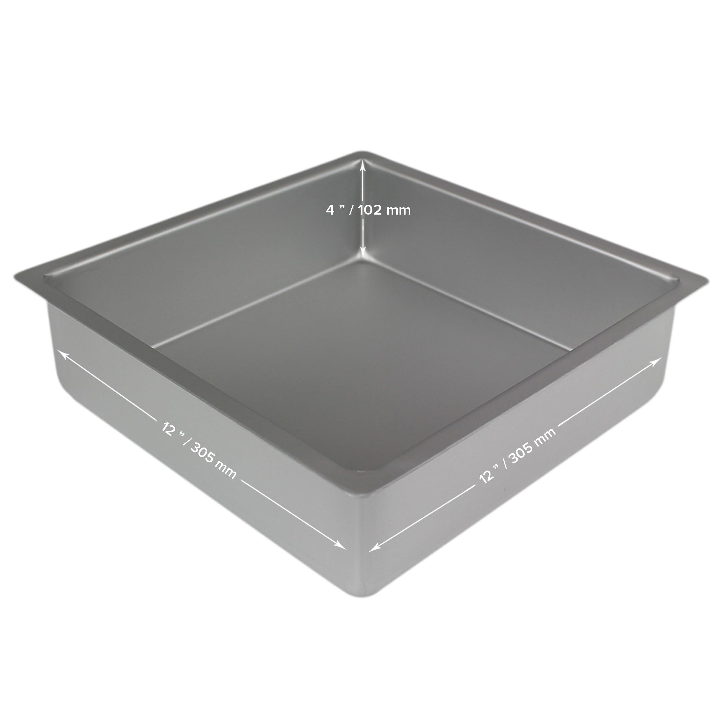 PME Quadratische Backform aus eloxiertem Aluminium, 305 x 305 x 102 mm, 30 x 30 x 10 cm SQR124 Silber