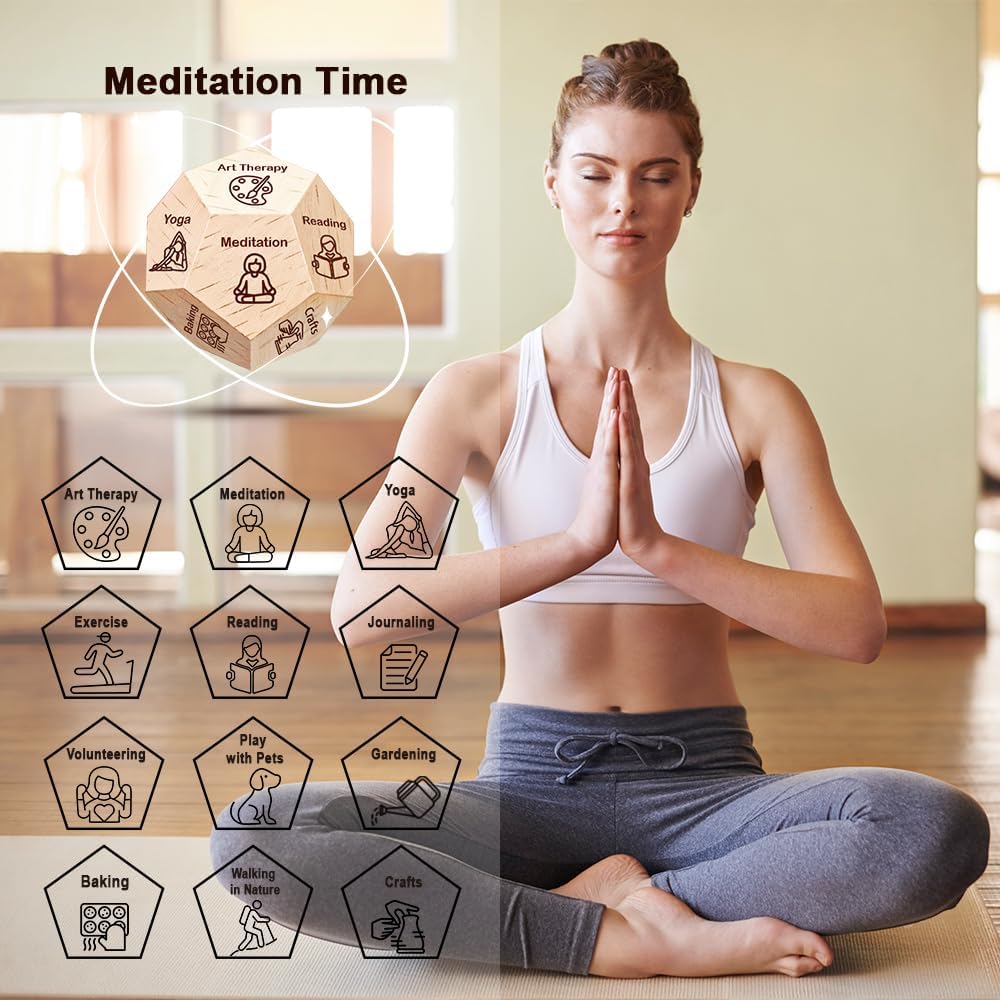 1pc Wooden Meditation Decision Dice, 12-Sided for Stress Relief, Self-Care Gift for Men & Women, Ideal for Birthday, Anniversary, Date Night, Christmas, New Year, Valentine's Fun Gift