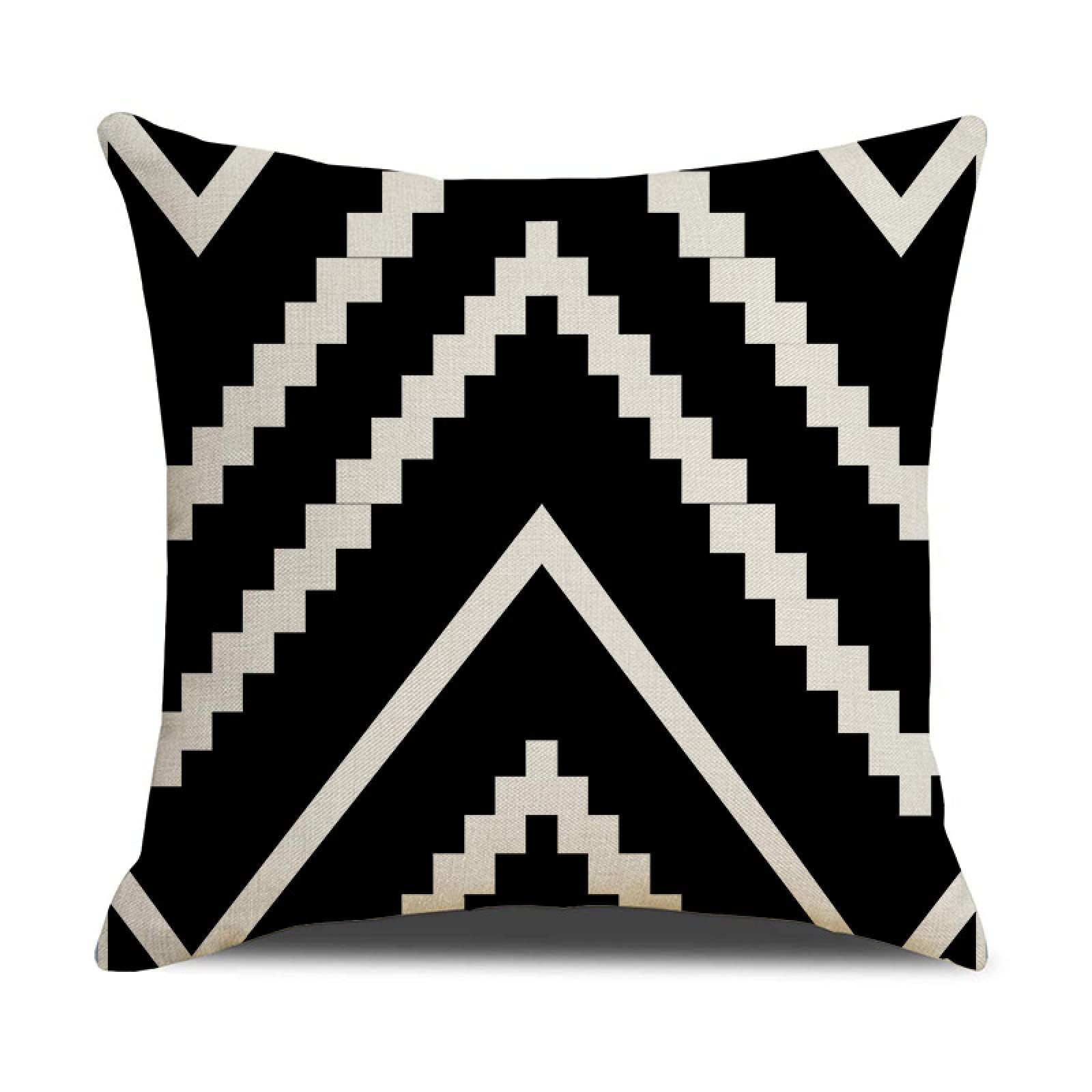 Cushion Covers 40cm x 40cm Geometric Black Beige Decorative Pillows Linen Square Sofa Bed Cushions with Invisible Zipper Throw Pillow for Living Room Outdoor Pillowcases