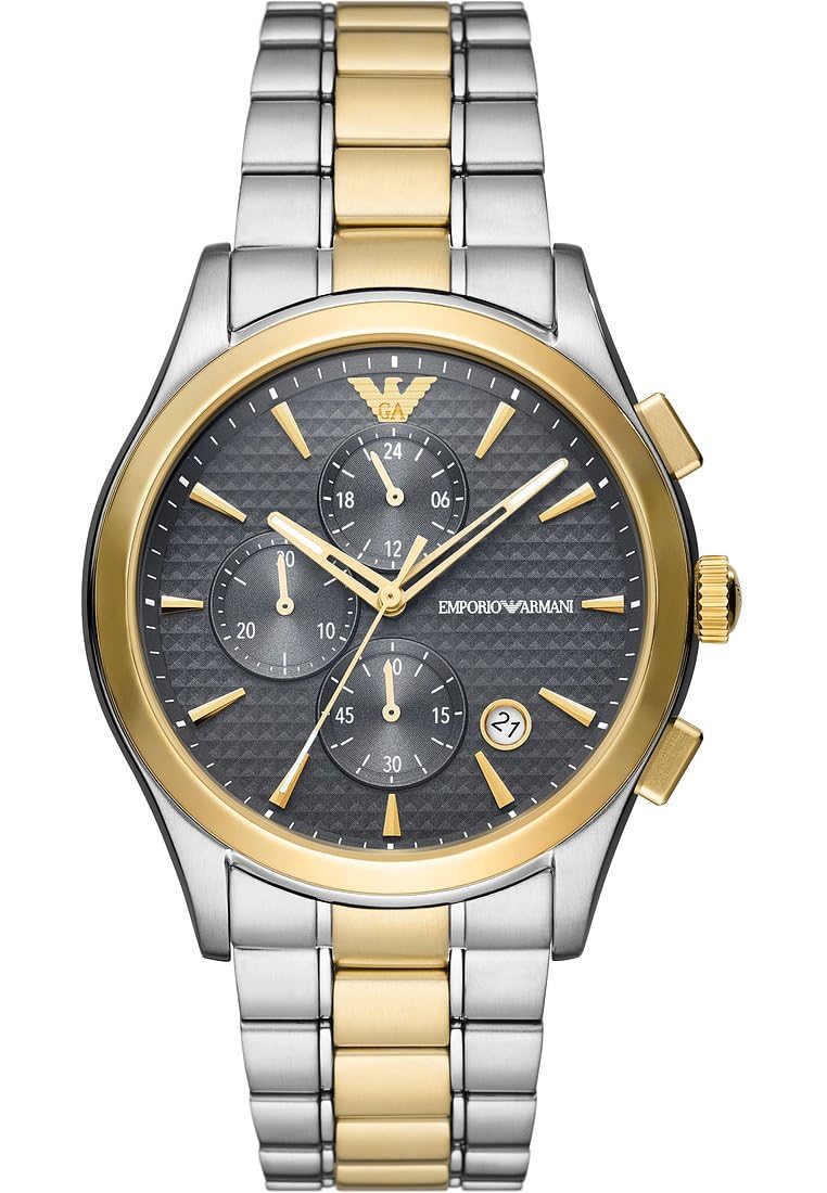 Emporio Armani Watch for Men, Quartz 3 sub dial Chronograph Movement and 42mm Case Size with Stainless Steel Strap