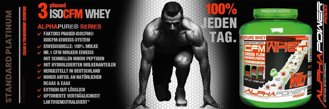ALPHAPOWER FOOD 100%* CFM Whey Protein Isolate - Proteine in polvere ISOCFM, latte di cocco, proteine del latte in polvere preferibilmente di pascolo, naturale, eccellente solubilità, 2 kg