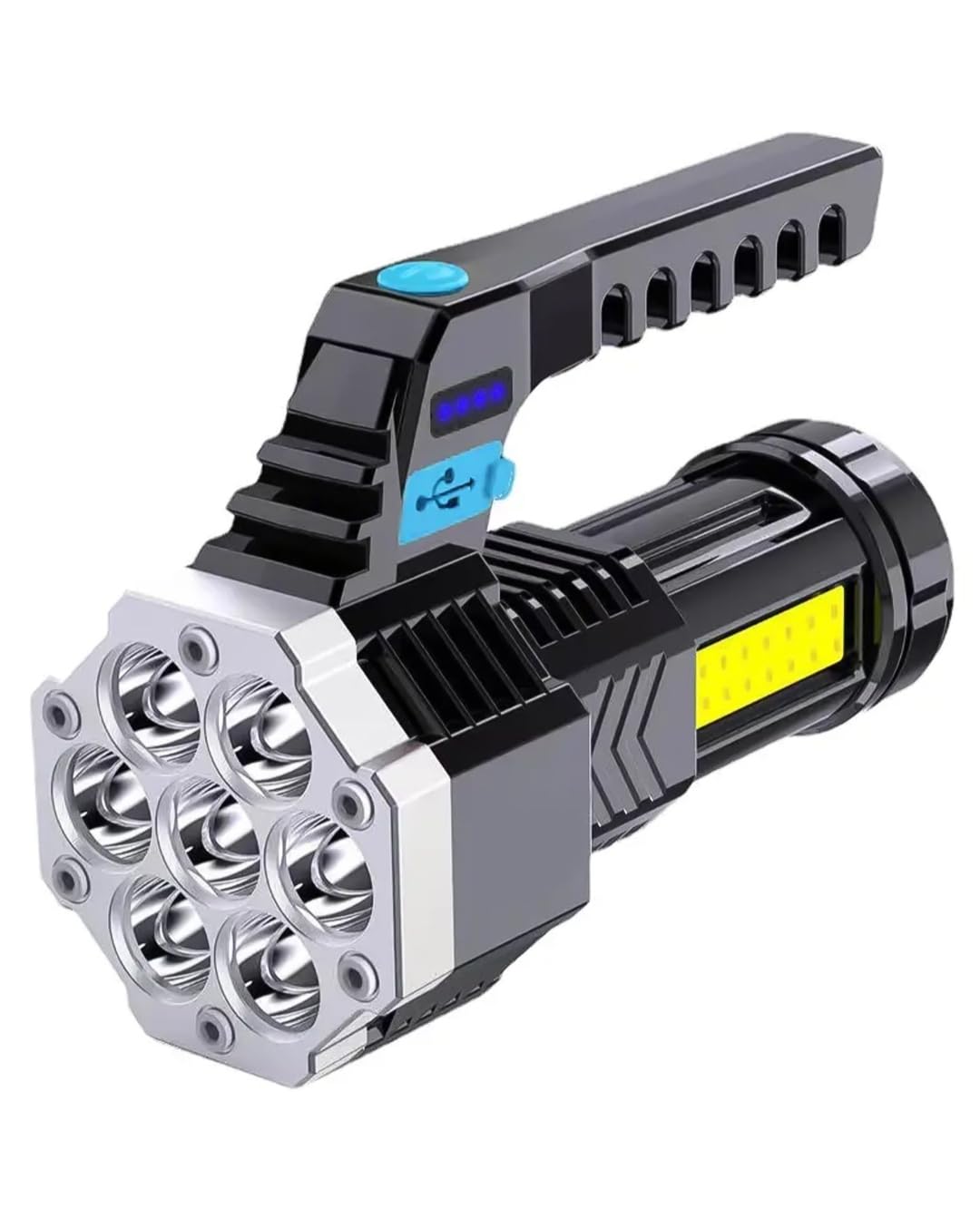 7 LED Handheld Spotlight Torch with USB Rechargeable Battery | COB Side Light, Battery Indicator, Portable Handle, Multiple Light Modes, Outdoor Camping Use-image-42