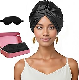 Seidenhaube zum Schlafen für gesunde Haare & lange Haare | Schlafhaube Seide verhindert Frizz, Haarbruch & Spliss | Silk Bonnet für Damen mit Locken & Haarhaube für die Nacht (Schwarz)