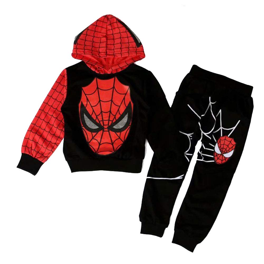 ALANTOP Chándal informal para niños, sudaderas con capucha, traje de 2 piezas para niños, conjunto de disfraz de araña de superhéroe, traje deportivo de manga larga, sudadera