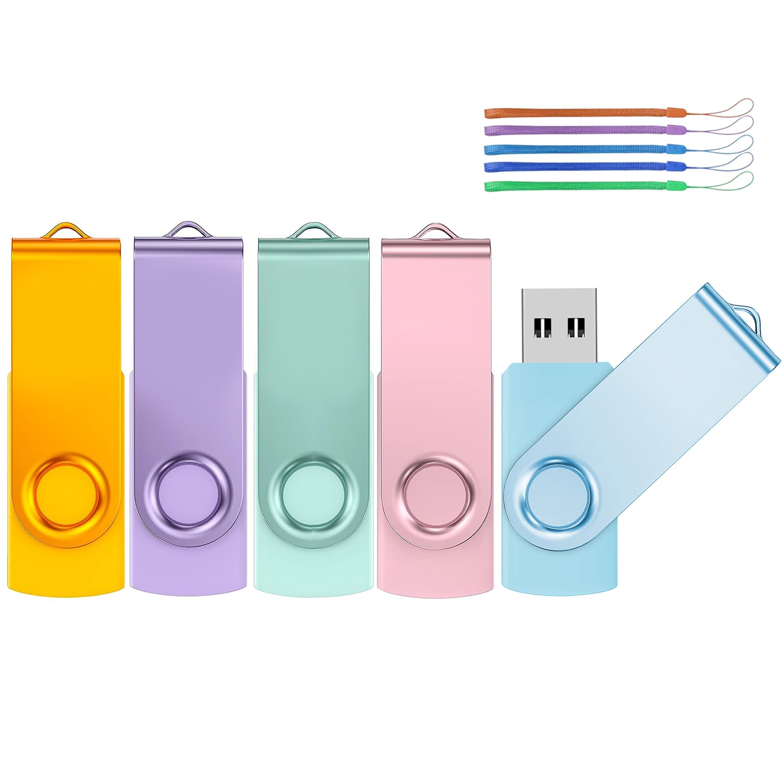 TEWENE USBメモリ 8GB 5個セット 五色 回転式 フラッシュメモリー フラッシュドライブ USBフラッシュメモリー USB2.0 コンパクト ストラップ付