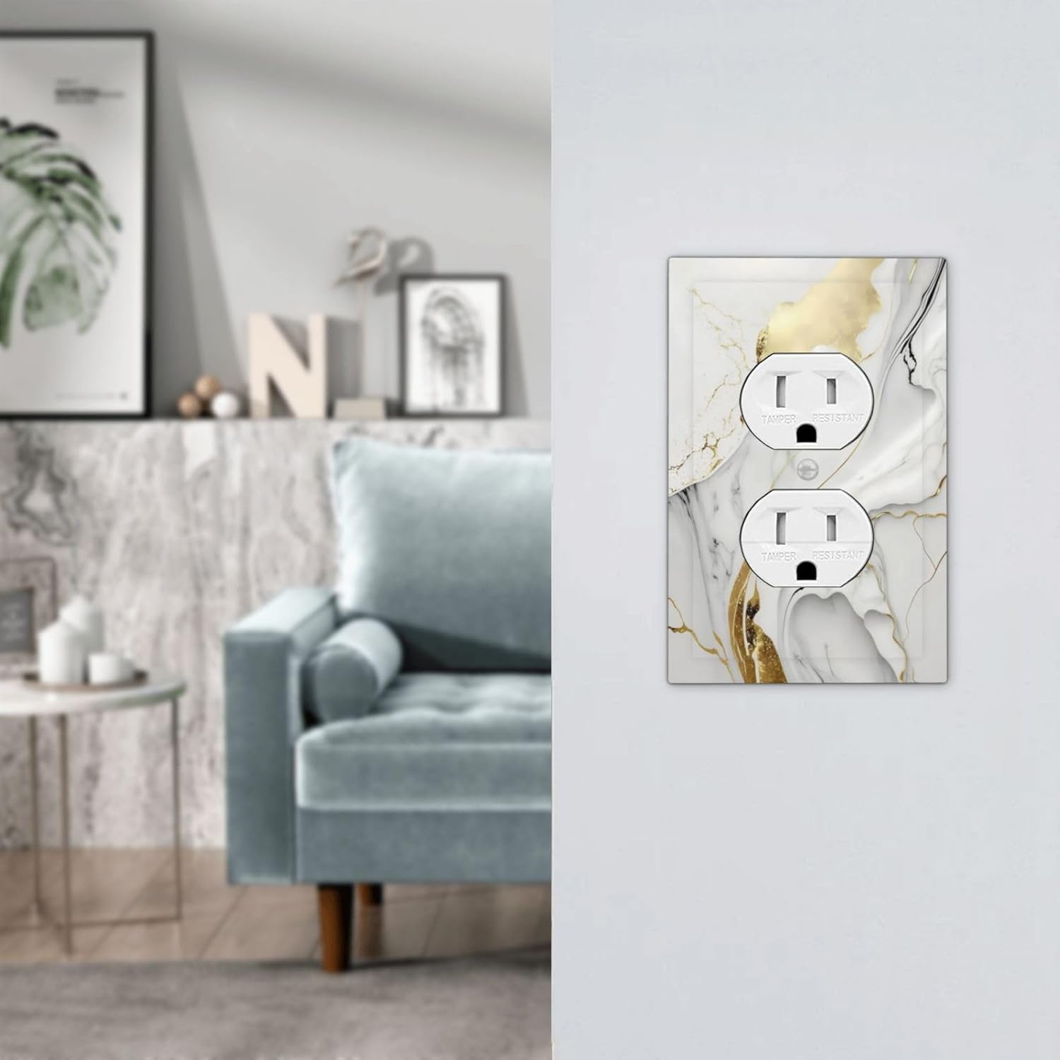 White Gold Marble Duplex Outlet Covers Light Switch Cover Modern Abstract Marble Decorative Wall Plate Electrical Switch Plate Receptacle Faceplate for Kitchen Bathroom Bedroom 5" x 3"
