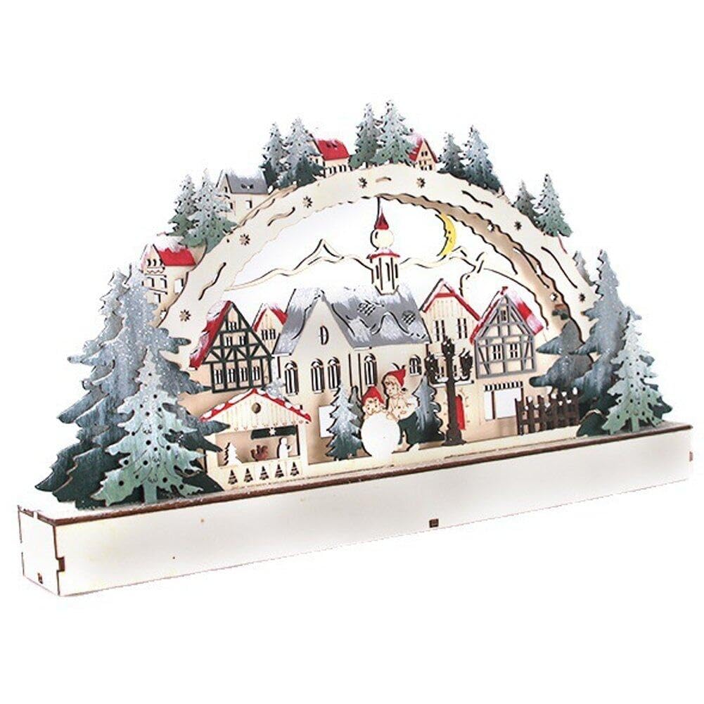 Scène de village de Noël en bois pour créer une ambiance chaleureuse en famille