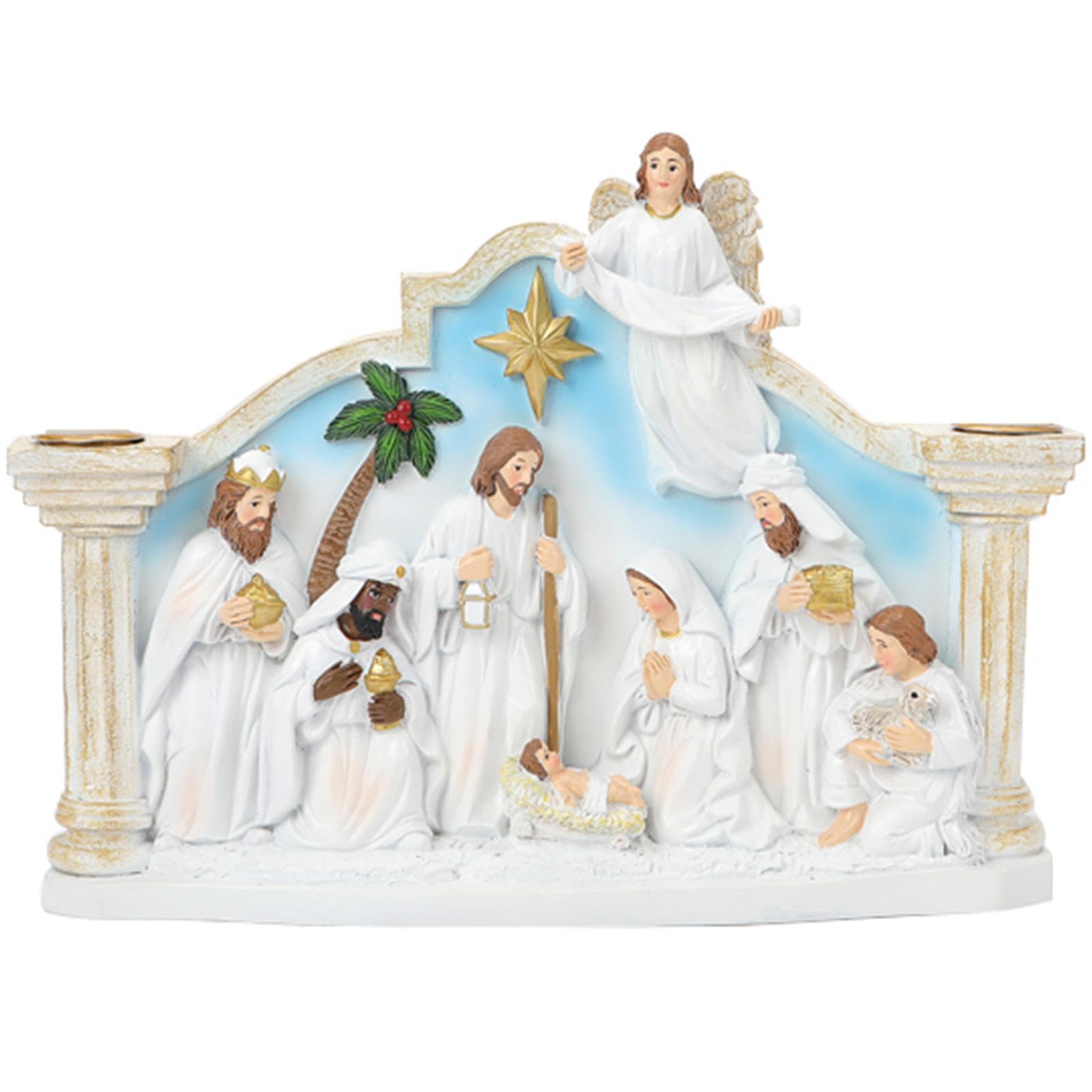 Santa Familia de resina Belén de Navidad, soporte para velas, soporte para velas de Adviento, figuras para el belén