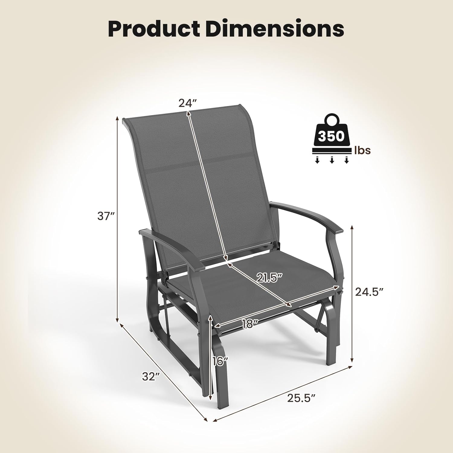 Giantex 2-Pack Outdoor Glider Rocking Chairs, Rockers with Ergonomic Backrest & Seat, Extra Armrests, Metal Frame, Anti-Scratch Foot Pads, Load 350Lbs, Patio Gliders for Porch, Yard, Garden, Grey