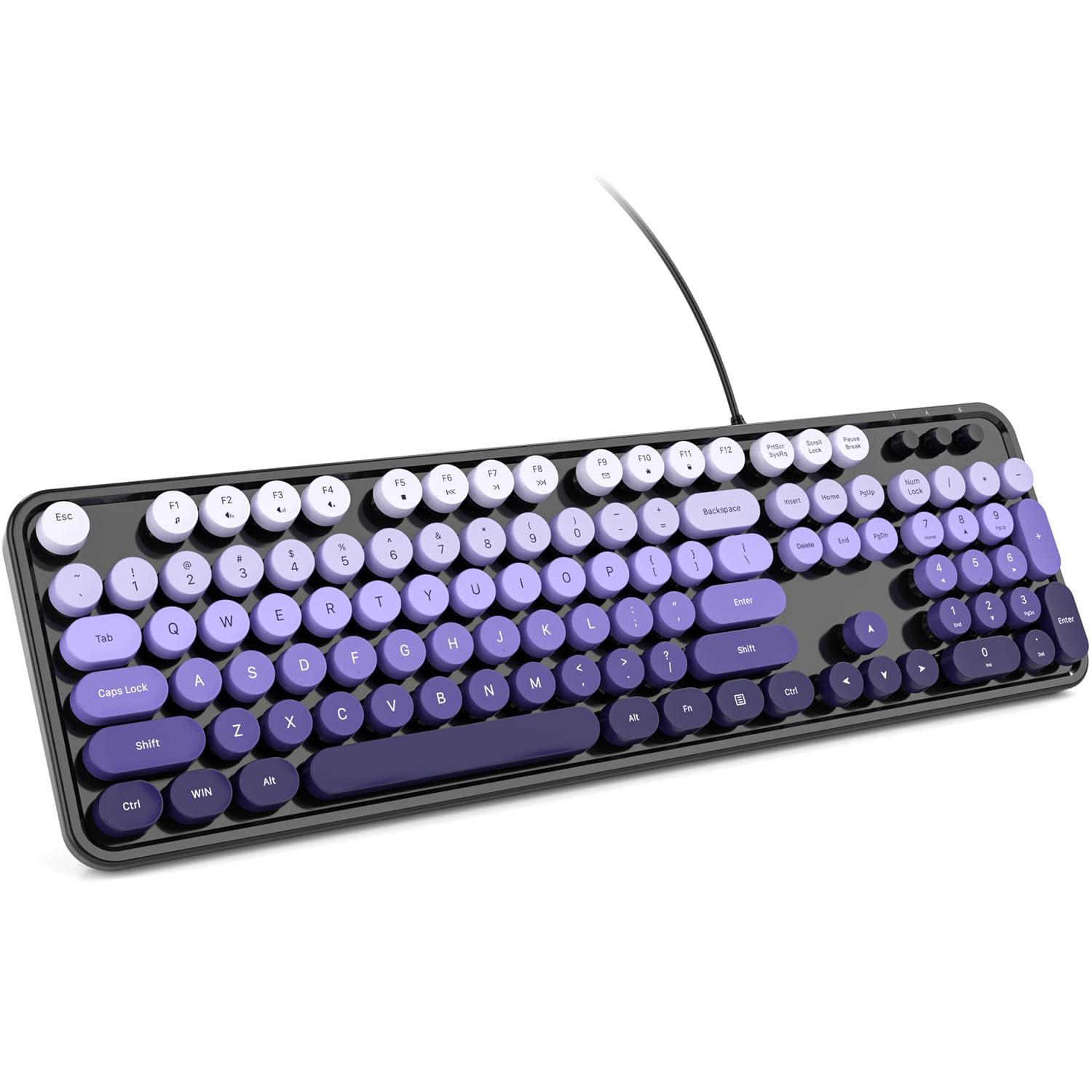 KNOWSQT Przewodowa klawiatura komputerowa - czarno-fioletowa kolorowa retro pełny rozmiar okrągłe klawisze Plug and Play Maszyna do pisania urocze klawiatury do okien, laptopa, komputera, komputera