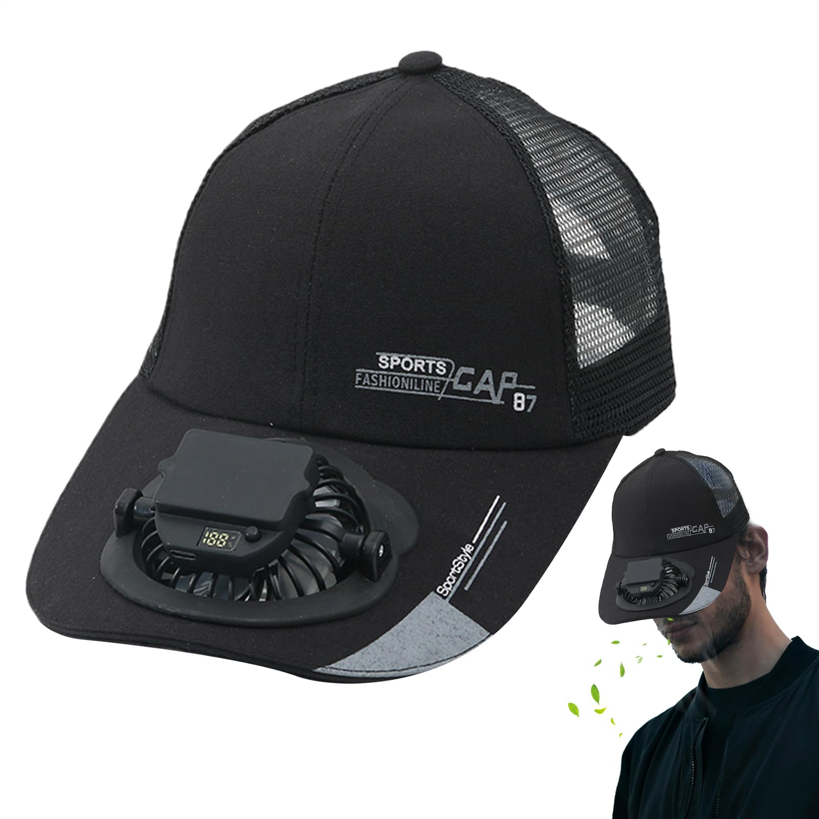 Ventilator Sonnenhut | USB-Aufladbare Schirmmütze mit Ventilator,3-Stufen Digitale Anzeige Sonnenschutz Kopfbedeckung für Damen Herren Radfahren Wandern Camping Angeln