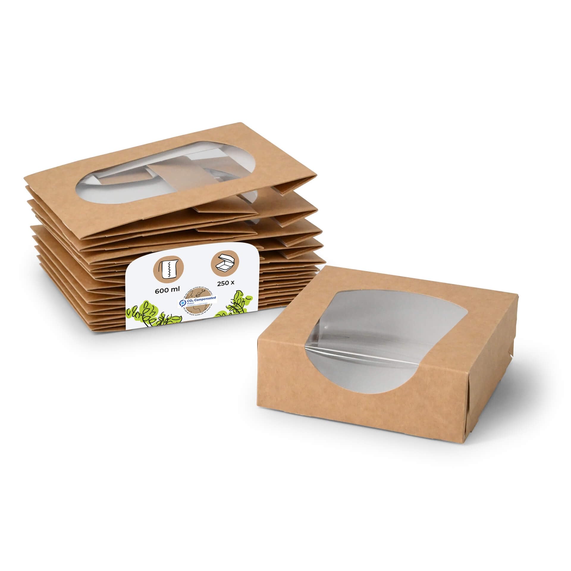 BIOZOYG Patisserie-Schachtel Karton braun 600ml I Kompostierbare Verpackung Geschenk-Karton mit Sichtfenster aus PLA I Gebäck- und Kekskarton I 250x11,8x11,8x4cm