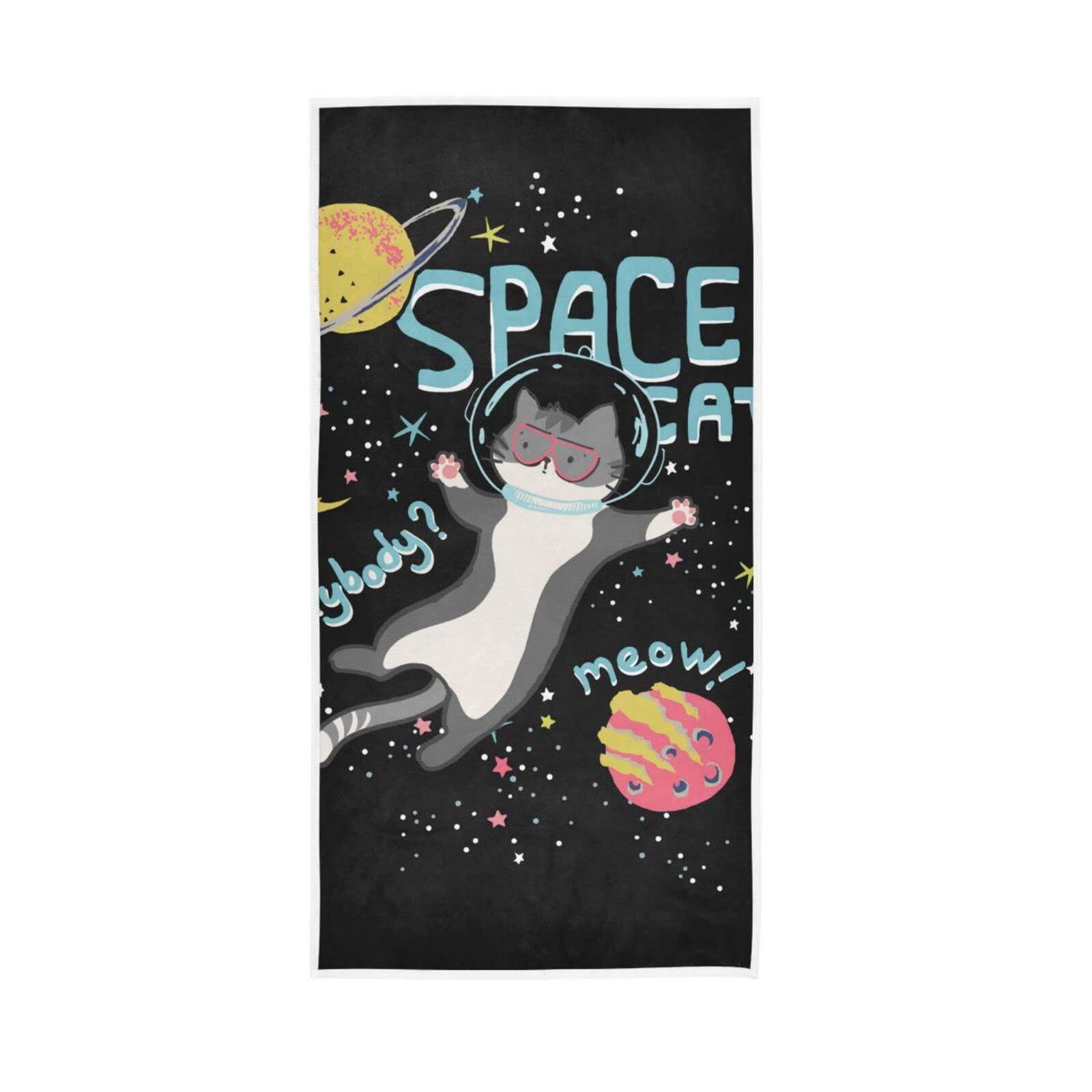 LSRCPD Hand Towels Cute Space Cat Decor Fingertip Soft Face Towel Absorbent Bathroom Kitchen Towels