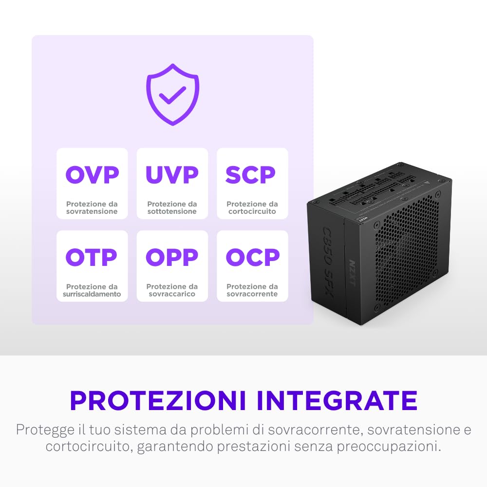 NZXT C850 SFX Gold - Alimentatore SFX ATX 3.1 da 850 W - 80 Plus Gold - Cybenetics Platinum - Completamente modulare - PCIe 5.1 600 W 12 V-2x6 - Condensatori giapponesi - Nero