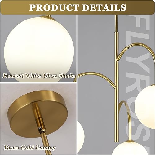 Miniatura 10 de Flyrose Candelabro moderno de 3 luces de cristal de leche de mediados de siglo, lámpara colgante de níquel cepillado, bola de globo grande, lámpara