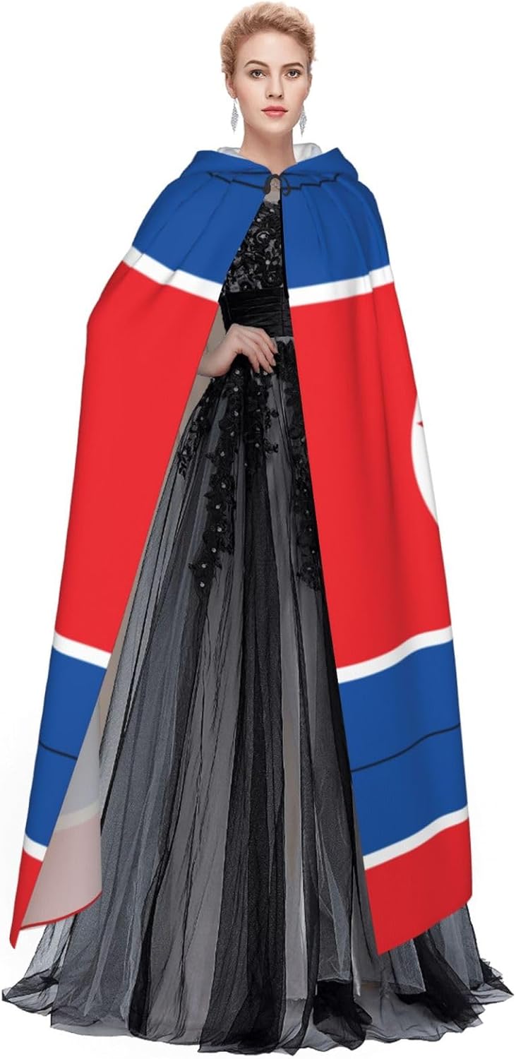 North Korean flag Unique Darkness Poncho Shawl - Customizable Wearable Blanket for Women, Perfect Halloween Costume Accessory, Knight, Akatsuki, and More