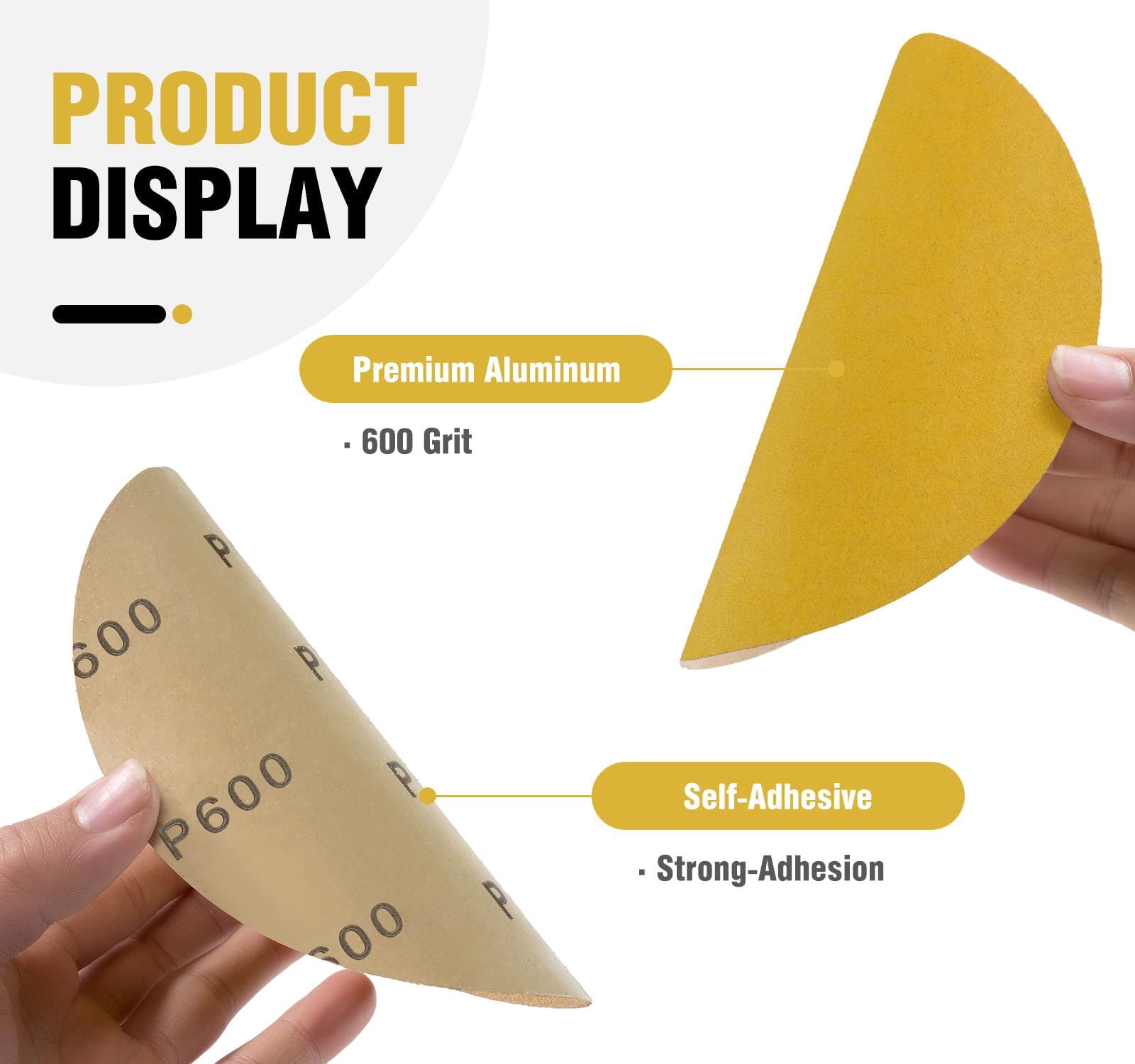 100 discos de lija PSA de 6 pulgadas, grano 600, rollo de papel de lija adhesivo con parte trasera adhesiva para lijadora DA, papel de lija redondo de óxido de aluminio autoadhesivo con parte trasera