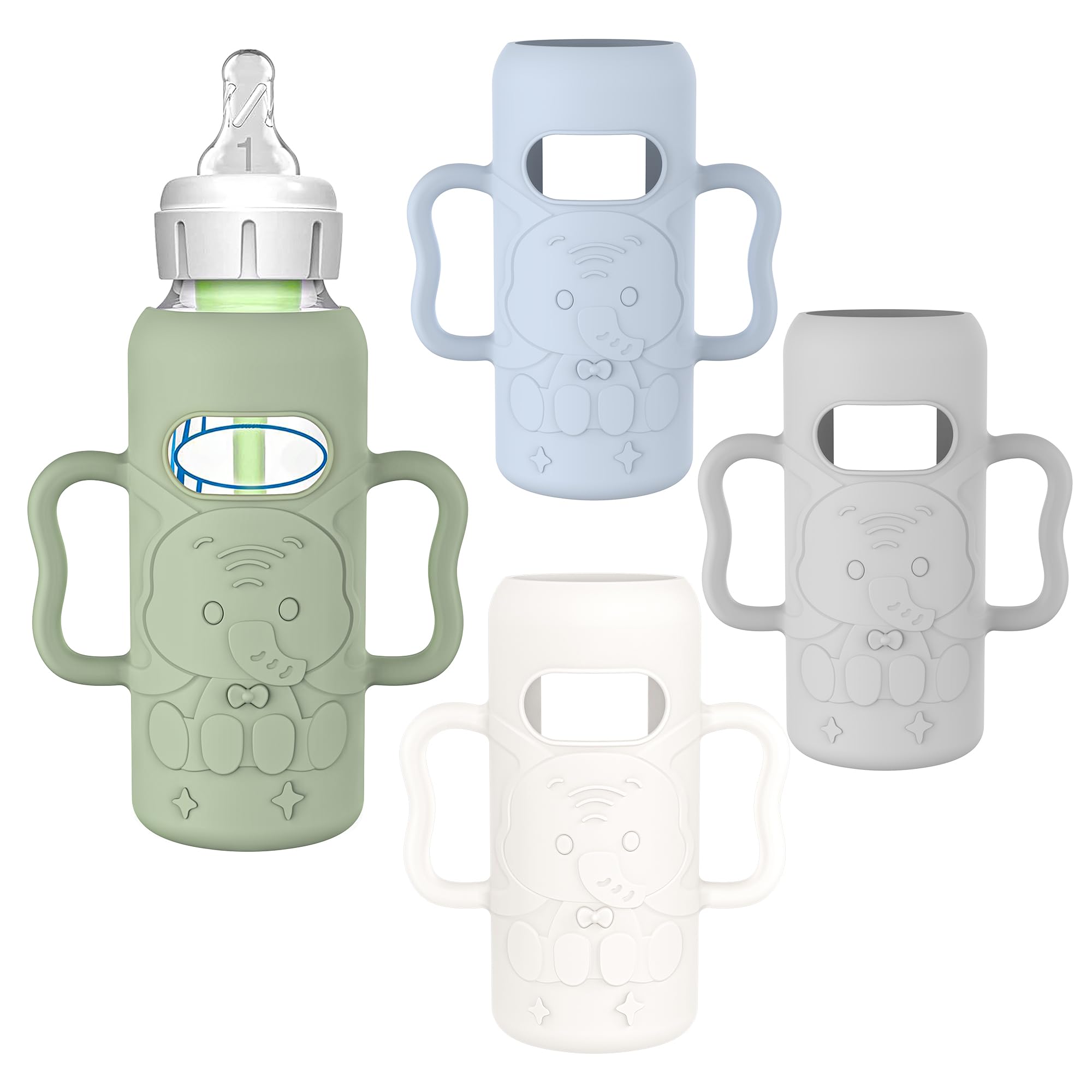 KingKam 4 x Silikonhüllen für Dr. Brown'S Glasflaschen mit Fallschutz, einfacher Griff und Griffen, kompatibel mit Dr. Brown'S 8 oz schmalen Glasflaschen.