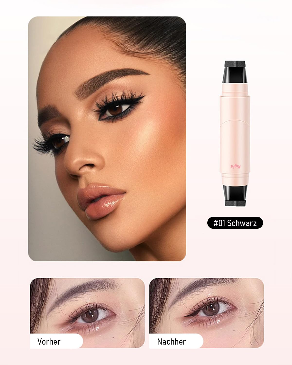 EONFAVE Stempel do eyelinera, dwustronny, wzór skrzydła na lewą i prawą stronę, precyzyjna kreska z obrotową konstrukcją, wodoodporny, długotrwały makijaż