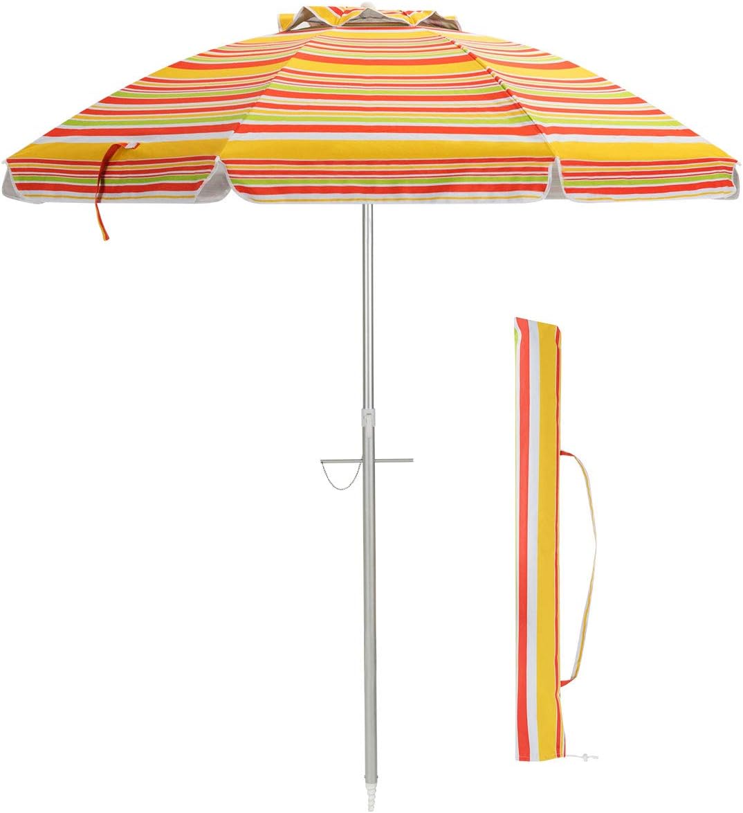 COSTWAY 2M Beach Umbrella with Carrying Bag, UPF50 + Sun Protection Sunshade Shelter, Outdoor Garden Patio Tilting Parasol
