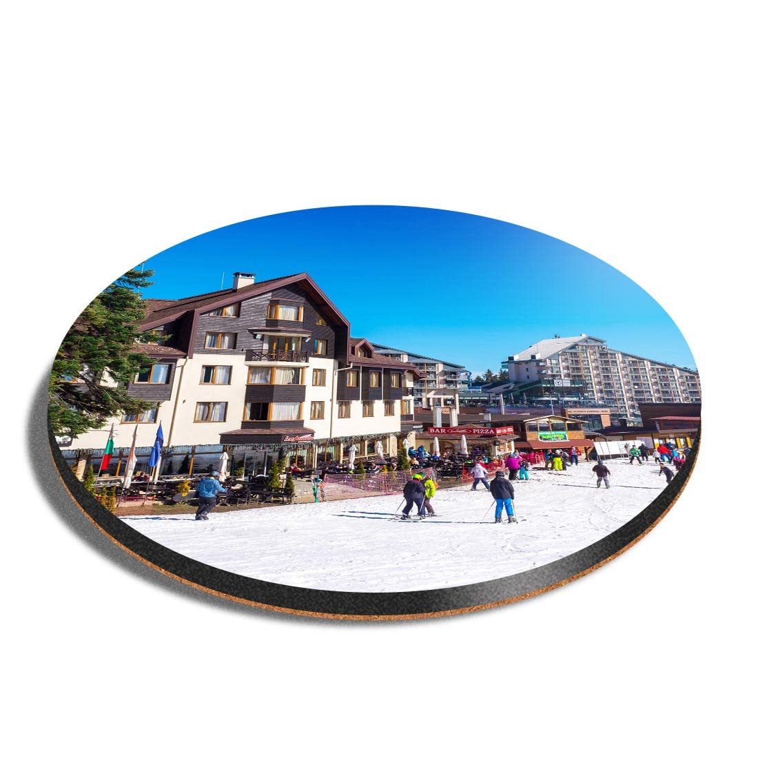 1 x Round Coaster - Borovets Bulgaria Ski Resort Snow Cork Backed MDF Glossy Tea Coffee Accessory #21278