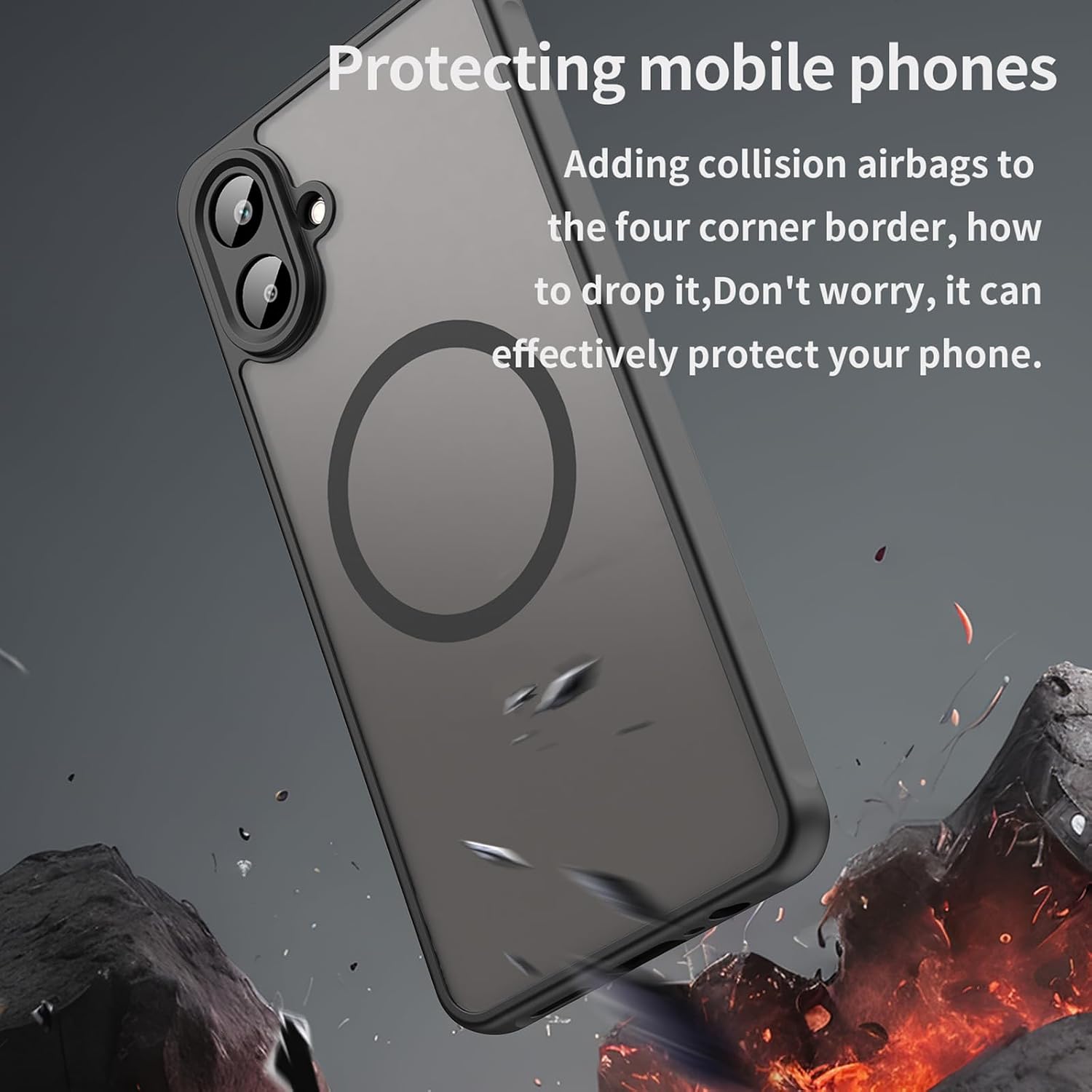 USTIYA Magnética Capa para Samsung Galaxy Case Matte Acrílico Uso Resistente Protetora de Câmera Capinha Acessórios para Celular com Cordão Preto FGCX (Samsung A07)