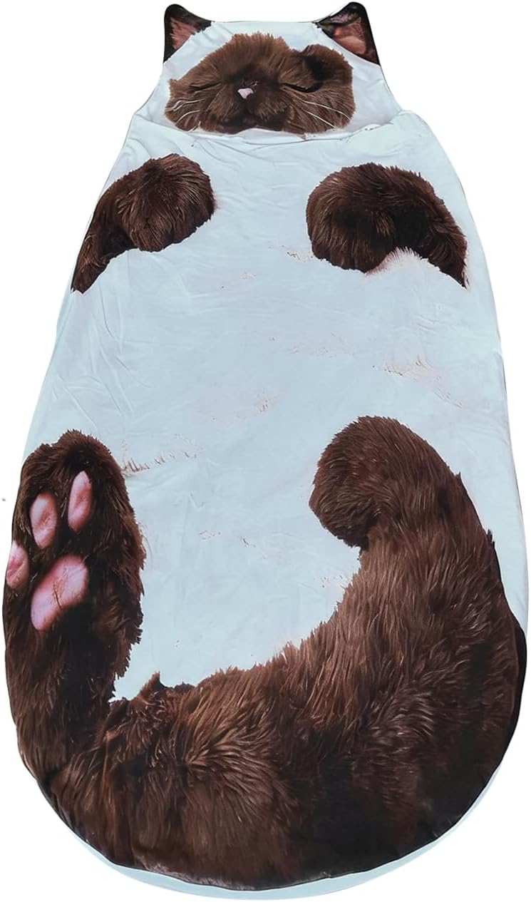 Soft Cat Sleeping Bag, Washable Warm Blanket, 68.9x31.5x1.97 Inches Adult Sleeping Bag with Soft Plush Feature, Cute Cat Blanket, Sleepings Bags with Comfortable Design, Lounging Accessory for Home