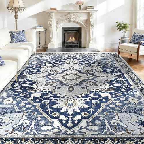Tapete Azul Grande 8x10 Antideslizante Lavable