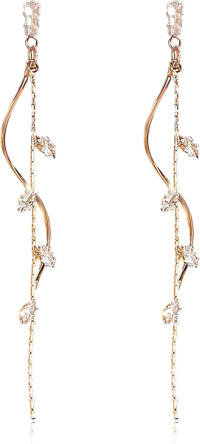 Gold Dangle Earrings For Women Elegant Wedding Rhinestone