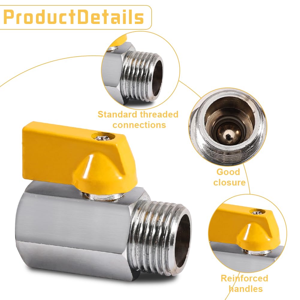 SEIWEI Lot De 2 Mini Robinets à Boisseau Sphérique En Laiton Avec Interrupteur D'arrêt 6