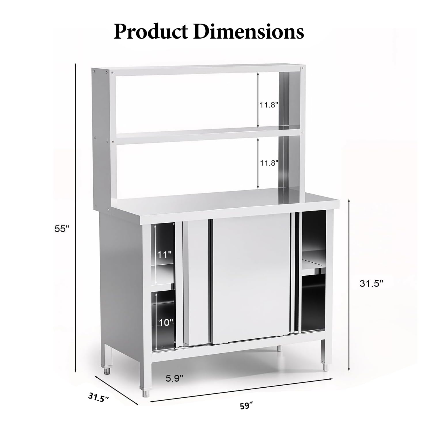 Tavolo in Acciaio Inox con Ampio vano portaoggetti, Tavolo Pre-assemblato Professionale e Resistente, Ideale per Cucina Domestica, Ristorante, Garage e Magazzino,59 * 31.5in