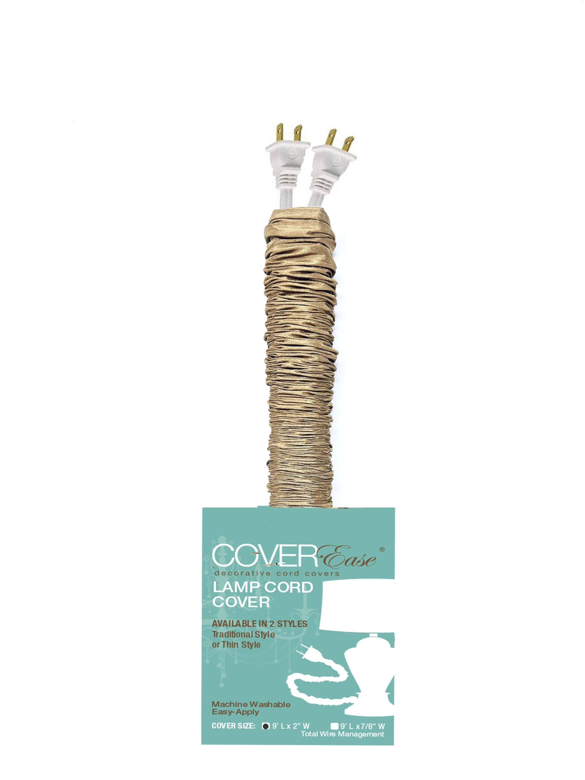 Dk Tan/Camel COVEREase Lamp Cord Cover 9 ft Faux Silk Fabric Cover - Cable Sleeve, Wire Cover, Cord Hider for Cable Management for Electrical Lighting Fixtures (1 Pack)
