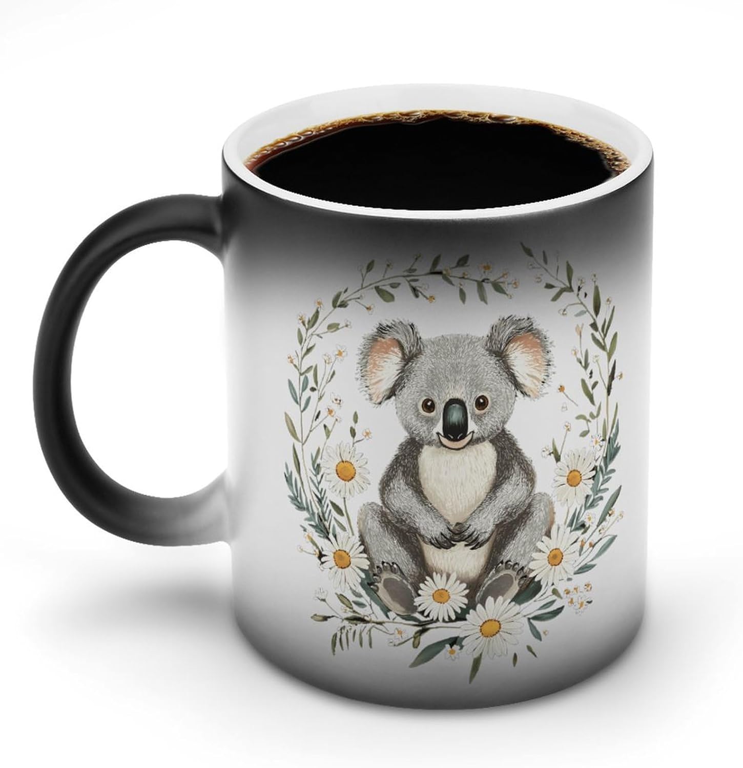 Koalas Daisies Flowers Color Changing Mug Heated Ceramic Cup Heat Sensitive Coffee Mug Fun Gift
