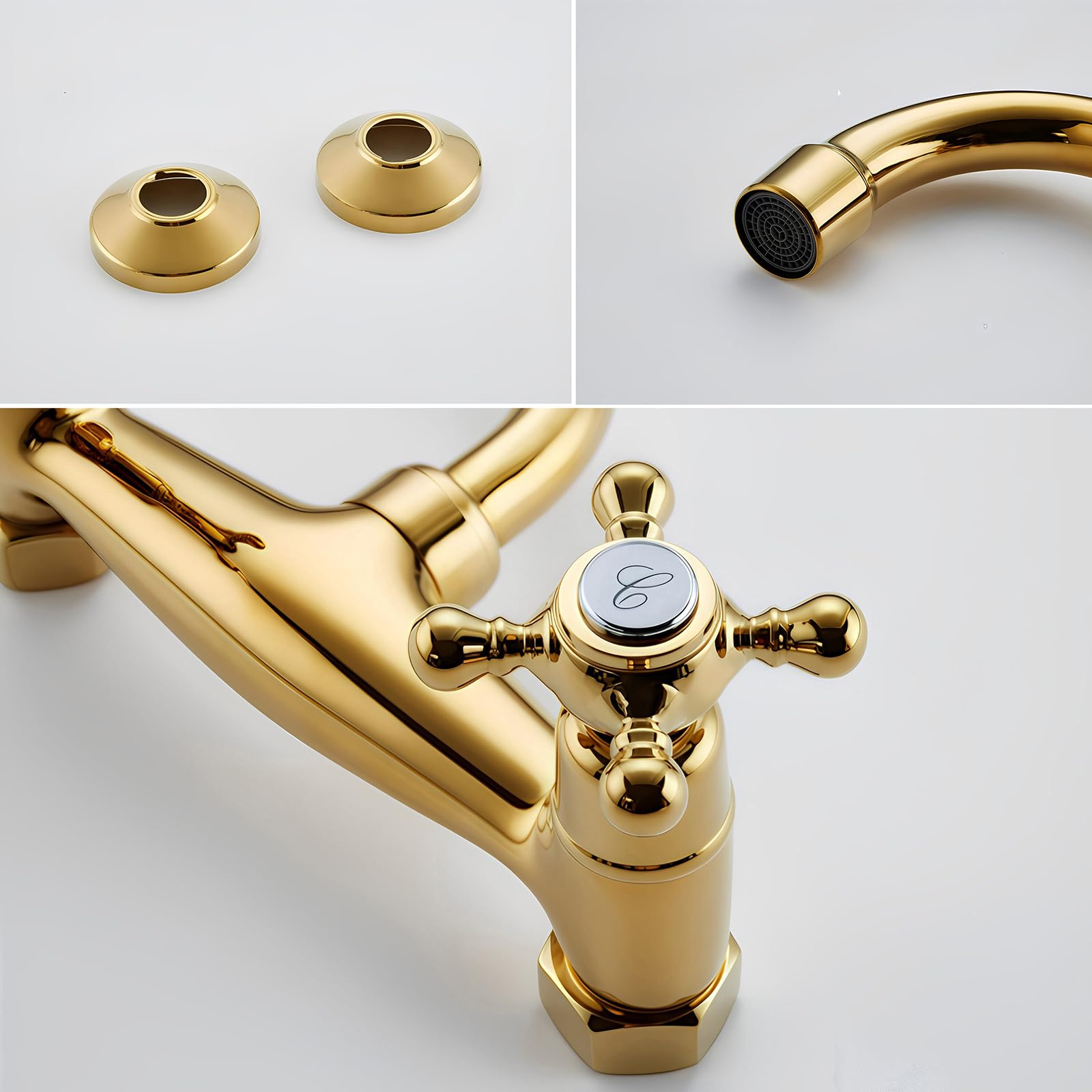 XJTNLB Grifo Vintage Pared Cromado Grifo de Lavabo Baño Dos Mandos en Cruz Grifos para Lavabos de Baño Vintage
