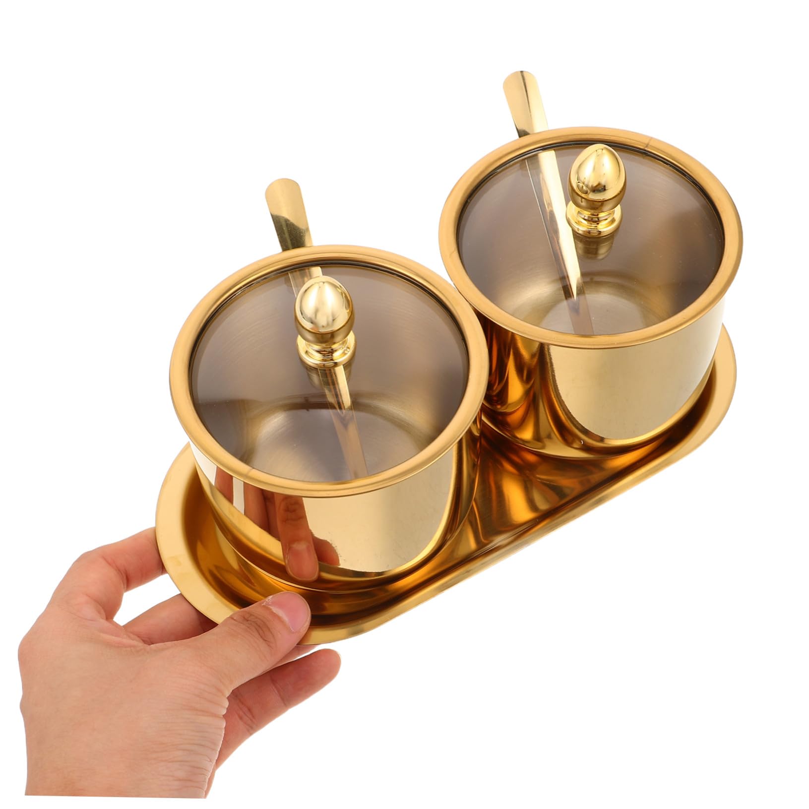 Gewürzbehälter Edelstahl mit Glasdeckel Löffel und Tablett Salz und Gewürz Streuer Küchenbehälter für Salz Pfeffer Zucker Praktisches für Gewürze und Kräuter