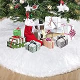 ☃️【Instalación Estable y Fácil】 AMNF falda para árbol de Navidad está equipado con dos cierres de velcro mágicos, que facilitan y estabilizan la instalación y fijación debajo del árbol de Navidad. Entonces puedes sentarte sin preocupaciones o poner los regalos durante la navidad.