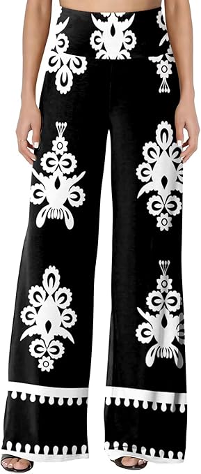 JZC Women's Palazzo Lounge Pants Stretchy Wide Leg Casual Pants Comfy High Waist Flowy Pants S-3XL