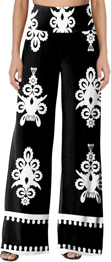 JZC Women's Palazzo Lounge Pants Stretchy Wide Leg Casual Pants Comfy High Waist Flowy Pants S-3XL