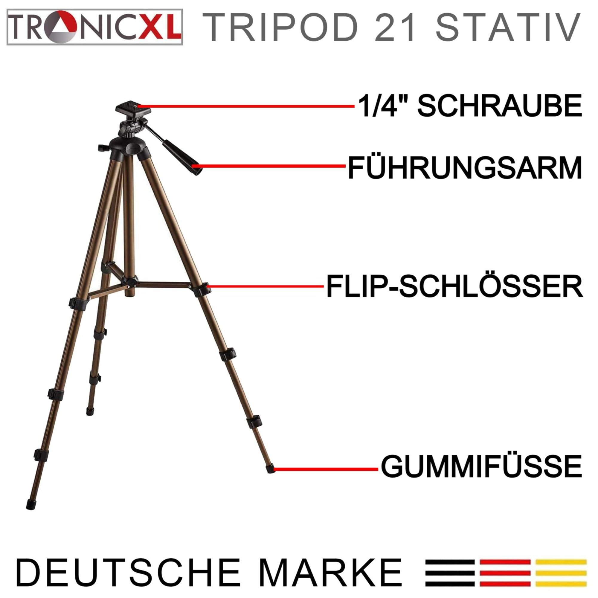 TronicXL Trépied 1,30 m pour niveau laser ligne croix laser Bosch Dewalt Makita Flex Leica Stanley Meterk Tacklife Huepar Firecore Skil 1/4" 3/8"