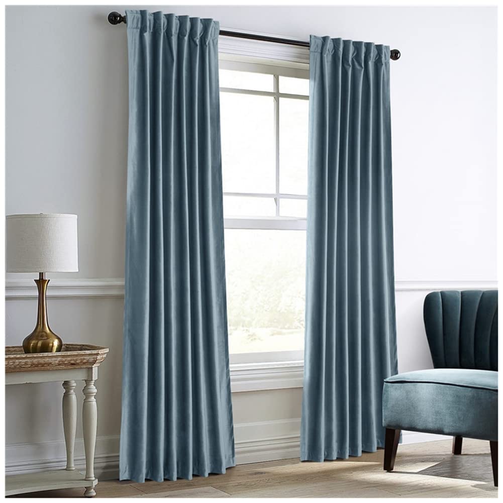 GUOCU Velvet Slot Top Curtains Solid Soft Grommet Curtains Thermal Insulated Room Darkening Curtains Drapes Window Treatment Blackout Curtains for Bedroom, Living Room Blue2 72X101|183X259cm(1 Panel)
