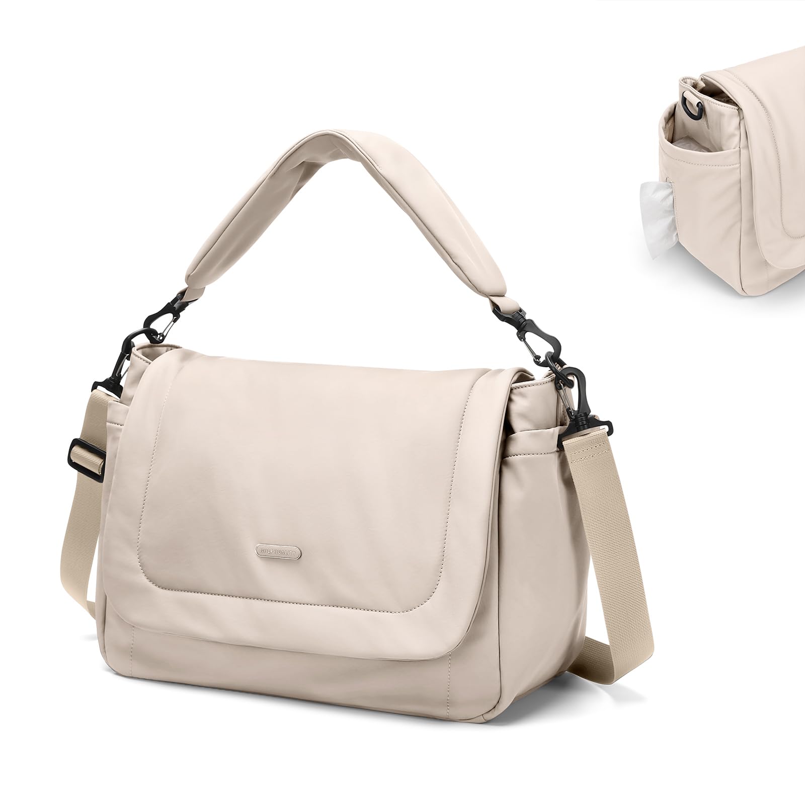 GOLF QUALITY Large Diaper Bag Messenger with Stroller Straps and Insulated Pockets,Multifunction Nappy Bags, Hospital Maternity Tote Handbag, Changing Bag for Mum and Dad,22L,Apricot — image 1