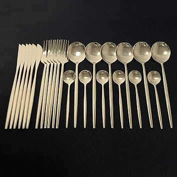 Silverware Set, 24Pcs Dinnerware Cutlery Set Stainless Steel Food Flatware Home Steak Knife Fork Coffee Spoon Upscale Tableware Set BY ZZYY Color Champagne